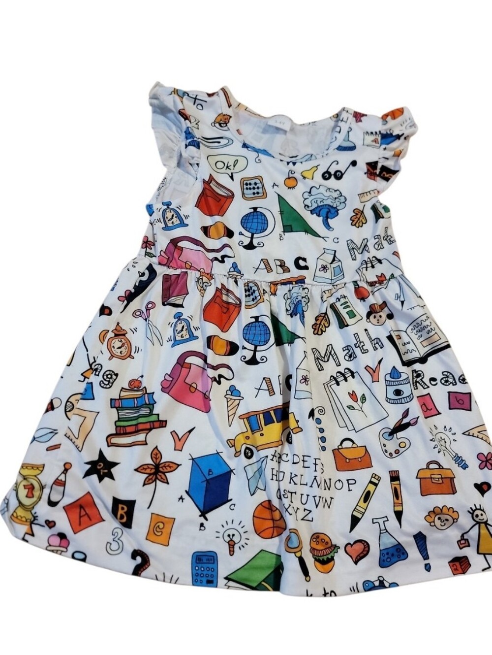 Cute School-Themed White Toddler Dress Size 3t -4t